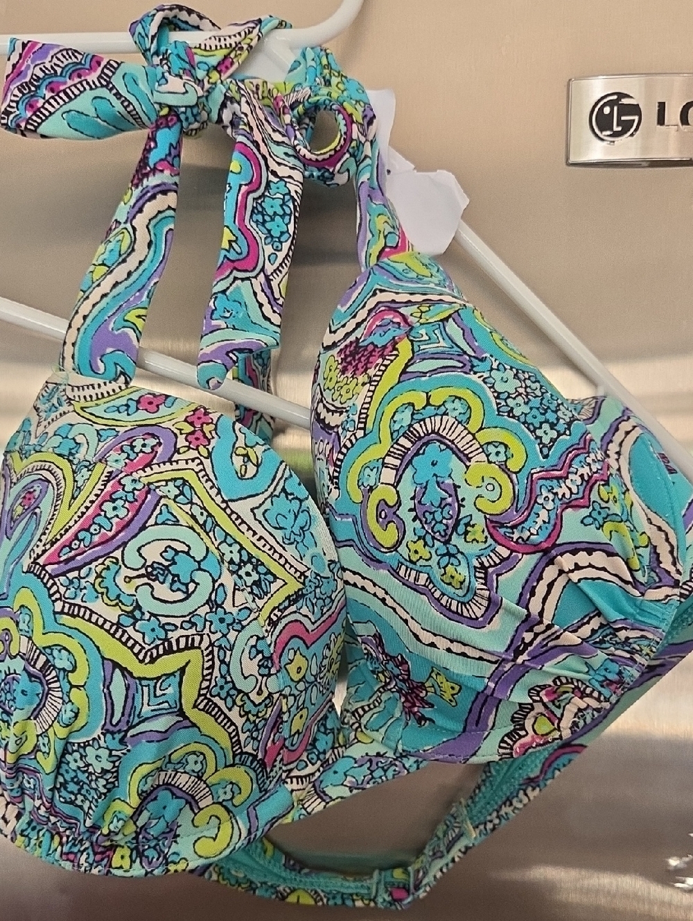 Aerie Blakely Colorful Paisley Halter Bikini Top - Turquoise, Lime, Purple